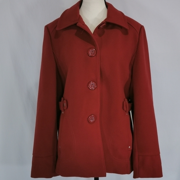 Marcona Non-Wool Red Single Breasted Coat - Sz 10 - Picture 1 of 8